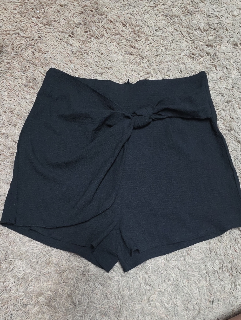 High-Waist Black Tie-Front Women's Shorts